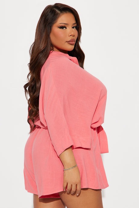 Charlotte Linen Romper - Coral