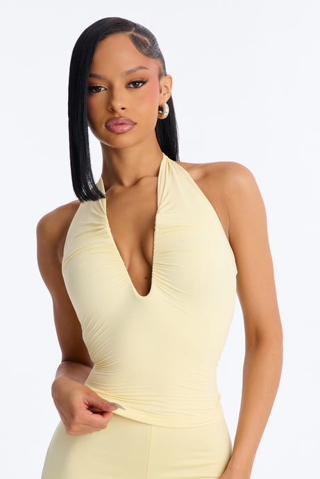 Second Skin Double Lined Ruched V Wire Halter Top - Butter Yellow