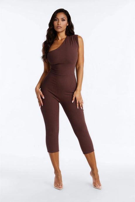 Scarlett Snatched Capri Catsuit - Chocolate