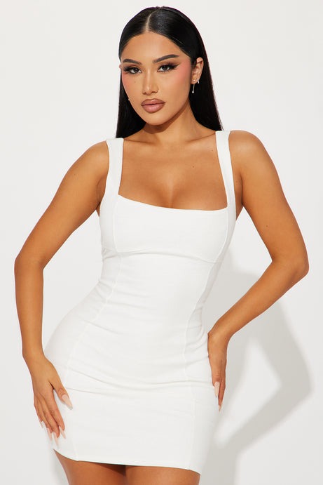 Celine Ribbed Mini Dress - White