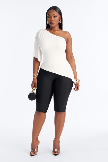 Ana Asymmetrical One Shoulder Short Sleeve Top - White