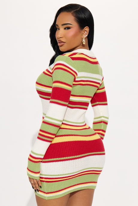 Feeling Good Striped Sweater Mini Dress - Multi Color