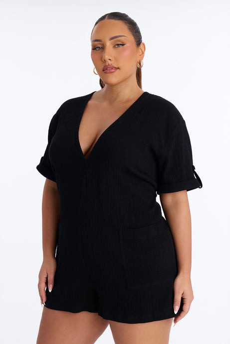 Meg Casual Gauze Romper - Black
