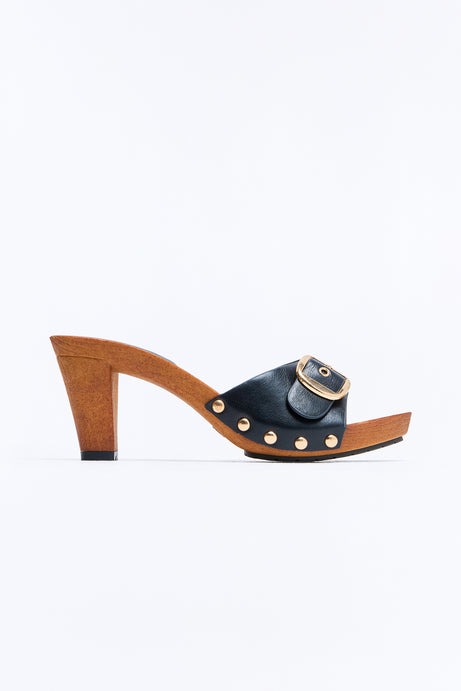 Nash Buckle Wood Heels - Black