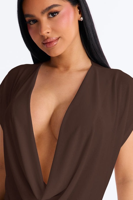 Casey Deep V-Neck Short Sleeve Top - Chocolate