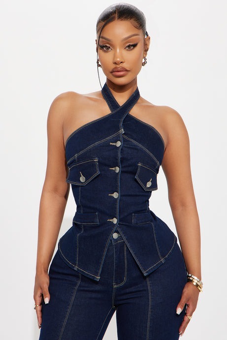 Esmeralda Denim Flare Pant Set - Dark Denim