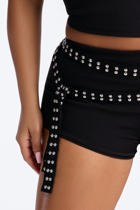 Admit One Studded Grommet Halter Short Set - Black