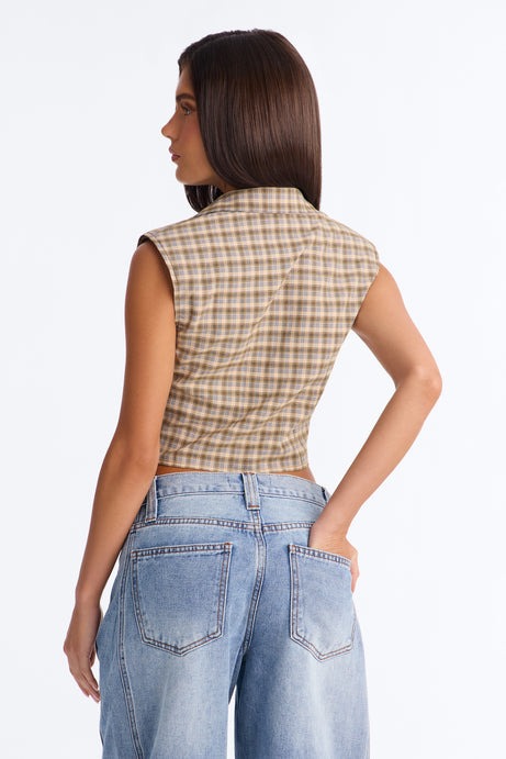 Sharni Plaid Sleeveless Top - Yellow/combo