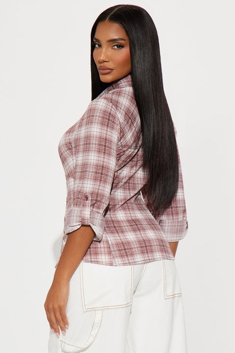 Rowan Long Sleeve Button Up Plaid Shirt - Raspberry