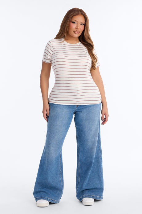 Lexi Crew Neck Stripe Tee - White/combo