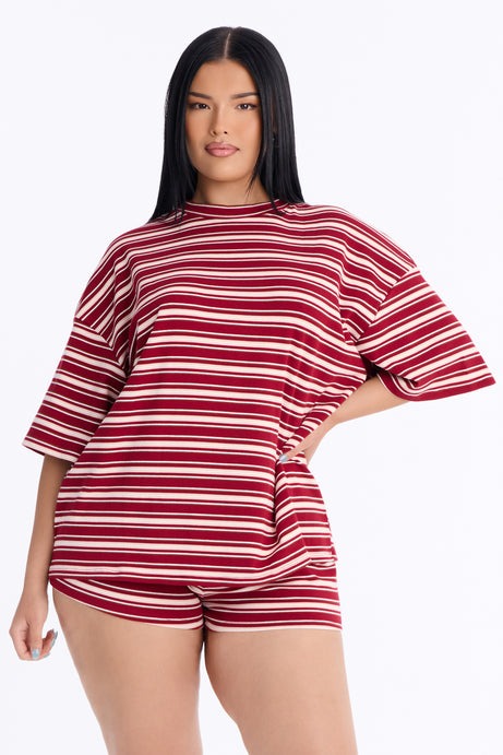 Need A Minute Striped Short Set - Red/combo