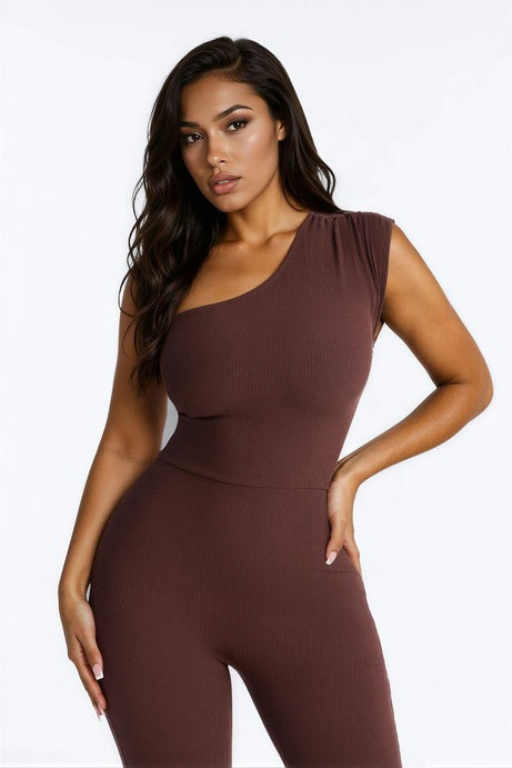 Scarlett Snatched Capri Catsuit - Chocolate