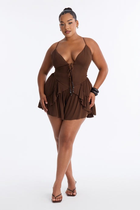 Bells And Whistles Spaghetti Strap Romper - Chocolate