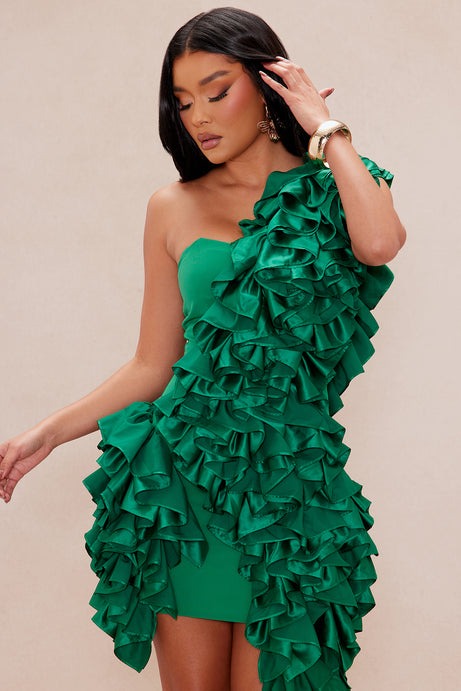 Leila Ruffle Mini Dress - Green