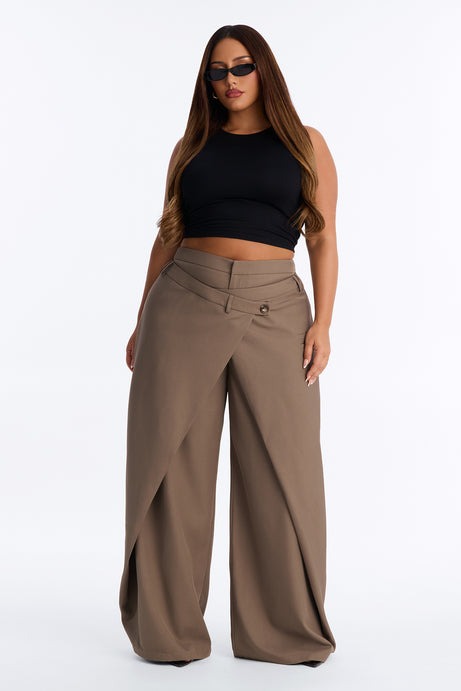 Seeing Double Wide Leg Wrap Front Trouser - Caffe
