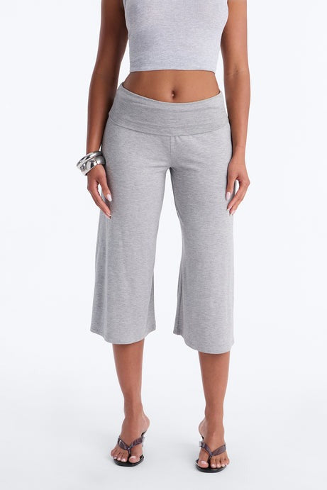 Kiki Low Rise Foldover Gaucho Pant - Heather Grey