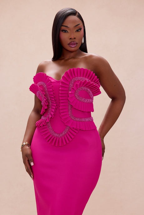 Jade Beaded Bandage Maxi Dress - Magenta
