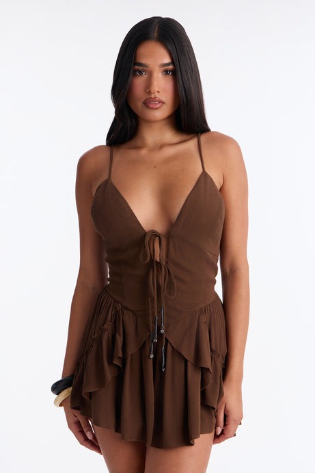 Bells And Whistles Spaghetti Strap Romper - Chocolate