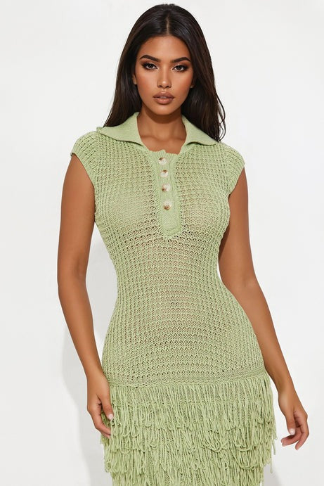Catalina Crochet Maxi Dress - Green