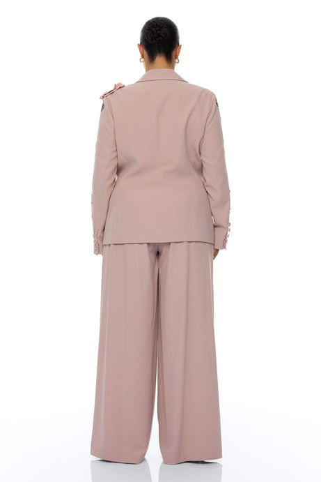 Indie Embellished Blazer Pant Set - Mauve