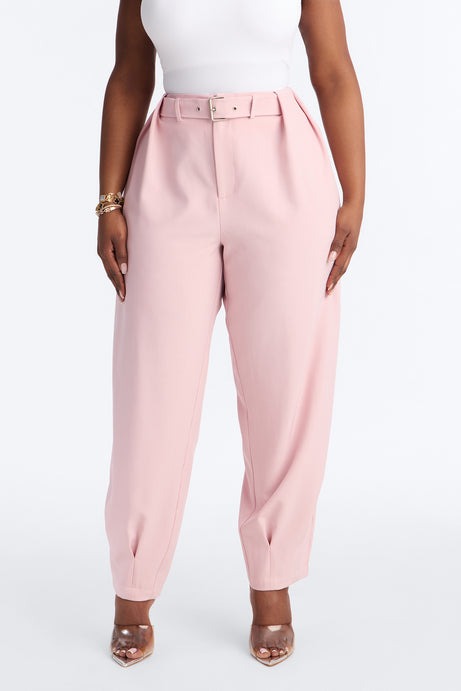 Saddle Up Belted Barrel Leg Trouser - Light Pink