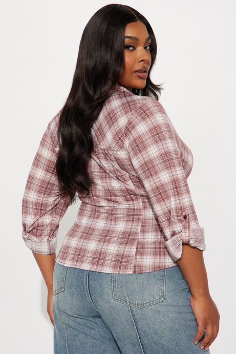 Rowan Long Sleeve Button Up Plaid Shirt - Raspberry