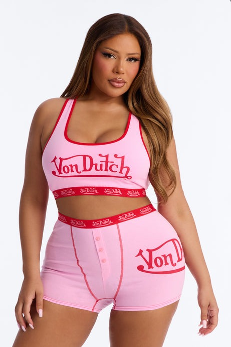 Von Dutch Boyshort And Bra 2 Piece Set - Pink