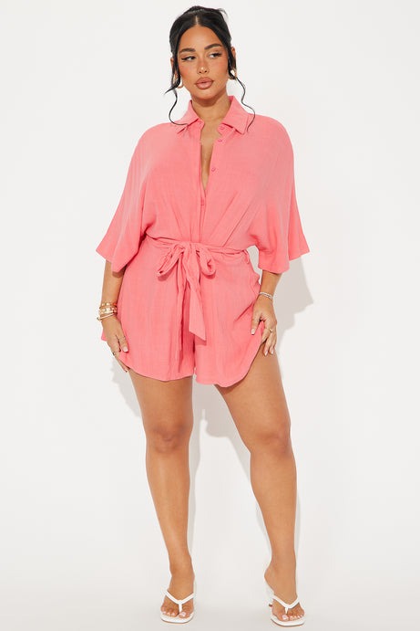 Charlotte Linen Romper - Coral
