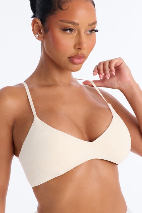 Second Skin Scoop Neck Spaghetti Strap Bra Top - Bone