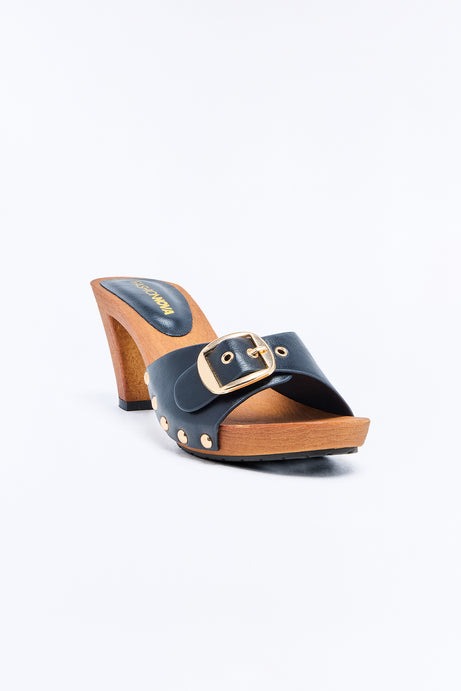Nash Buckle Wood Heels - Black