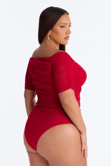 The Finer Things Mesh Short Sleeve Bodysuit - Red