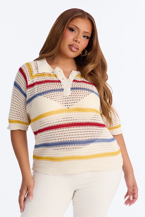 Clear Skies Crochet Polo Top - Natural/Combo