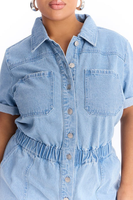 Victoria Light Wash Denim Romper - Light Wash