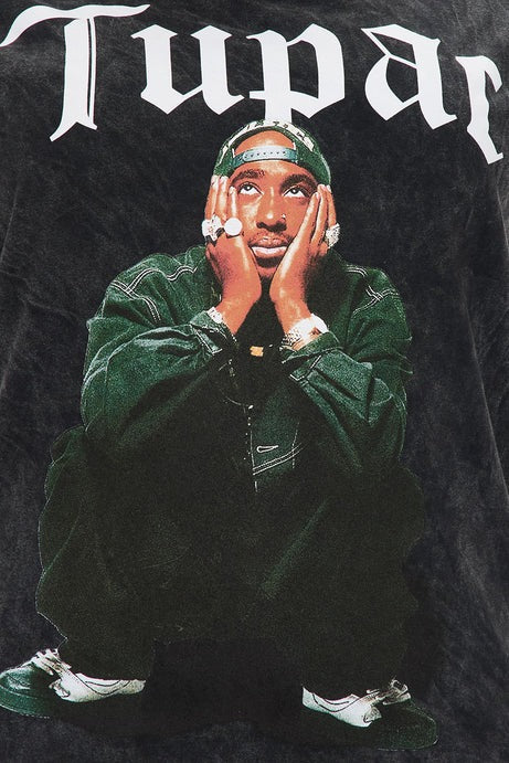 Tupac Off Shoulder Washed Tee - Black