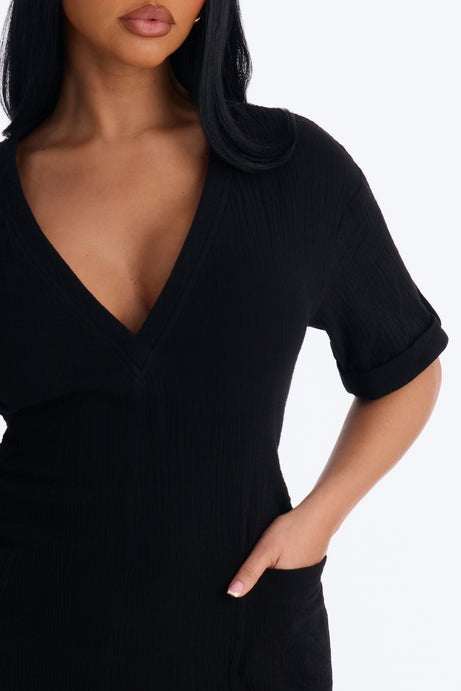 Meg Casual Gauze Romper - Black