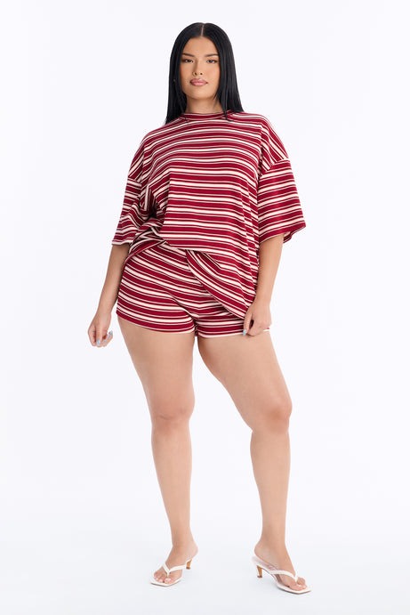 Need A Minute Striped Short Set - Red/combo