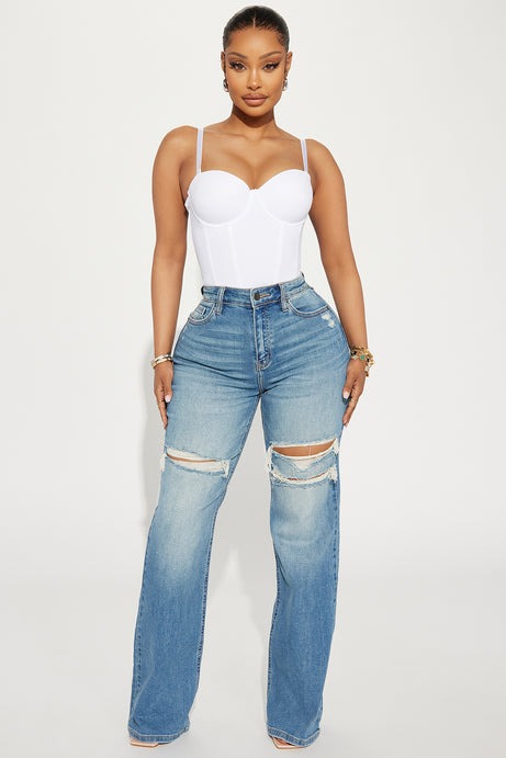 Remi Ripped Stretch Baggy Jeans - Medium Wash