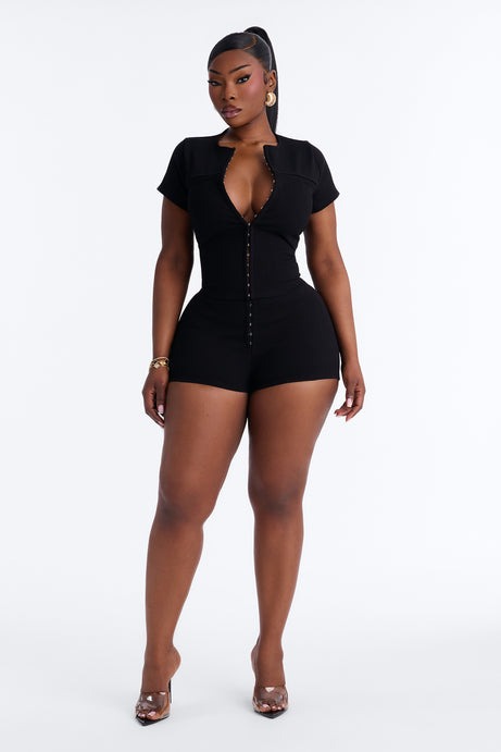 Kami Snatched Short Sleeve 2 Piece Micro Mini Short Set - Black