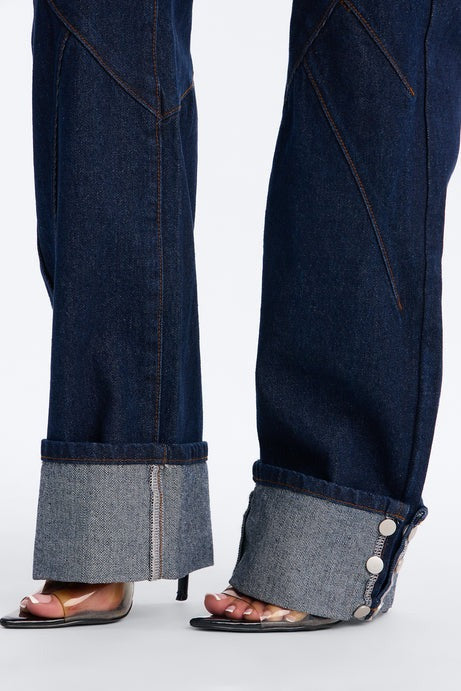 Turn It Up Cuffed Non Stretch Straight Leg Jeans - Dark Denim