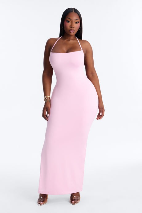 Contour Double Lined Halter Maxi Dress - Light Pink