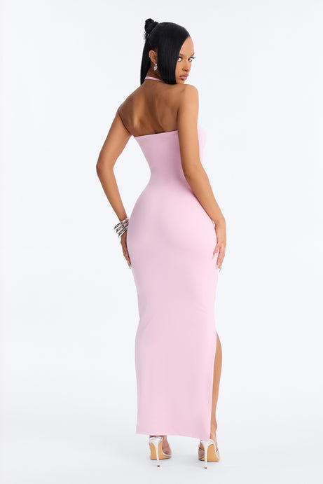 Contour Double Lined Halter Maxi Dress - Light Pink