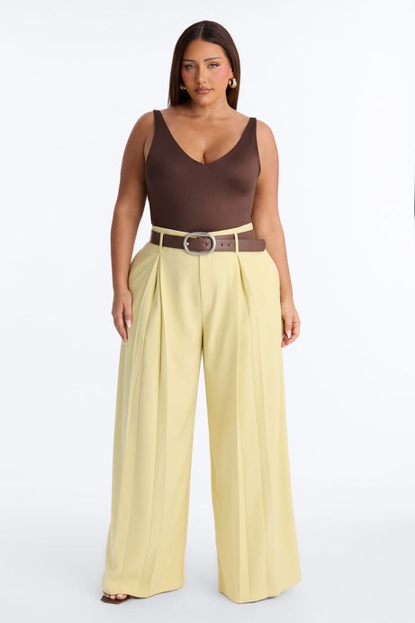 Bellina Belted Wide Leg Trouser - Butter Yellow