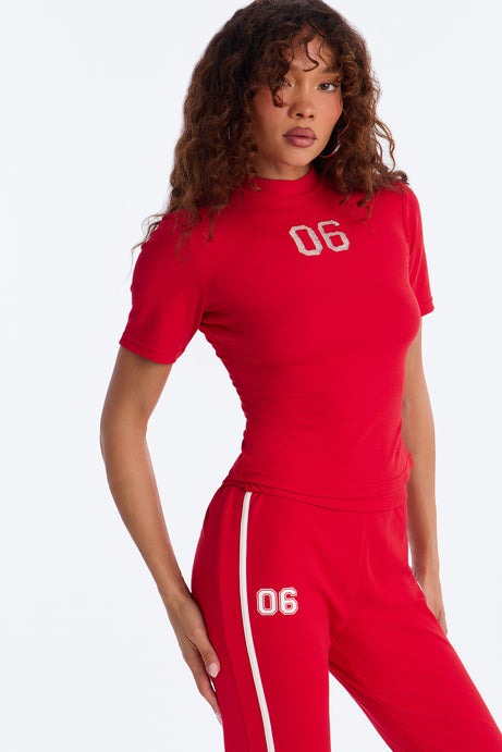 Sporty Vibe Ribbed Pant Set - Red