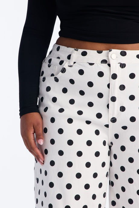 On The Dot Printed Wide Leg Jeans - White/combo