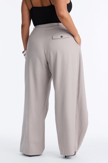 Margaret Solid Wide Leg Front Wrap Trouser Pant - Light Grey