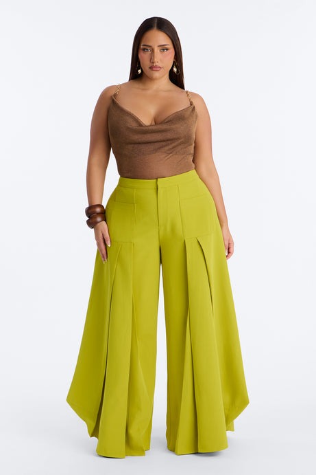 Stand Out Super Wide Pleated Trouser - Chartreuse