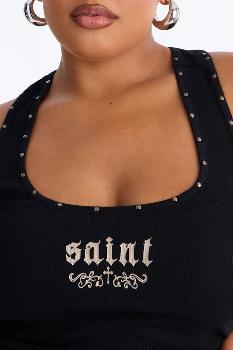 Such A Saint Studded Ribbed Tank Top - Black