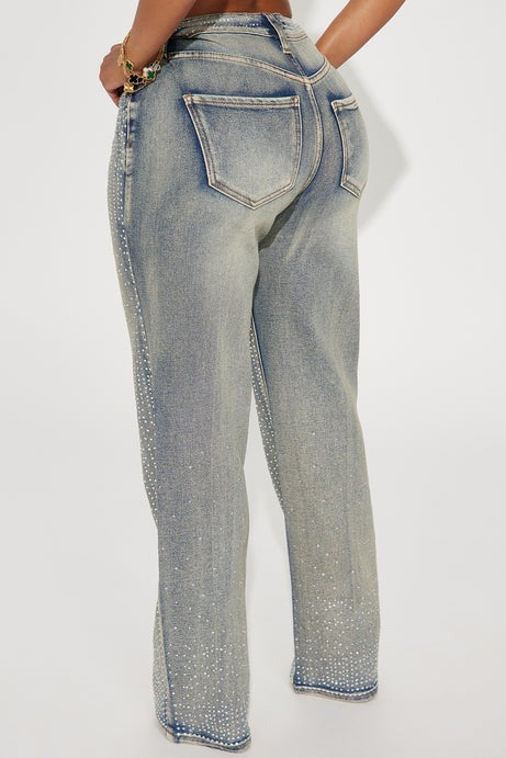 Chasing A Dream Embellished Stretch Straight Leg Jeans - Vintage Wash