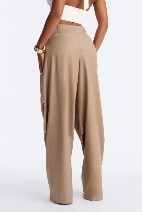 Chloe Wide Leg Stacked Pleated Trouser - Khaki