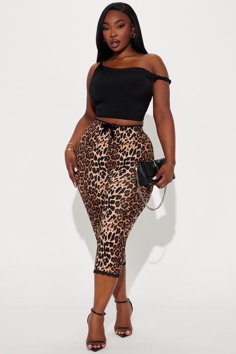 Florentina Lace Trim Capri Legging - Brown/combo